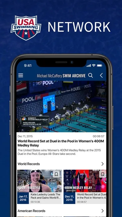 ภาพหน้าจอของ USA Swimming Network